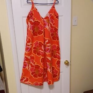 LOFT Sz 4P, Linen Blend,Orange and Pink Floral Patterned, Mini Dress.
